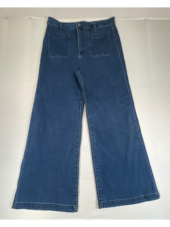 Guillaume Denim - Guillaume Women's Plus 1X Blue Wide Leg Denim Jeans Stretch Mid Rise Pants